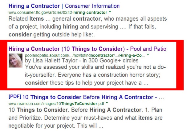 Google Authorship as seen in SERP